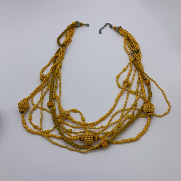 Long Vintage Hand beaded Mustard Yellow Seed & Wooden Beads Adjustable Necklace - Picture 5 of 6